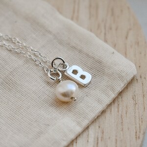 925 Sterling Silver Initial Letter Necklace, Gift For Her, Silver Personalised Initial Necklace, Silver Pearl Necklace, Dainty necklace image 3