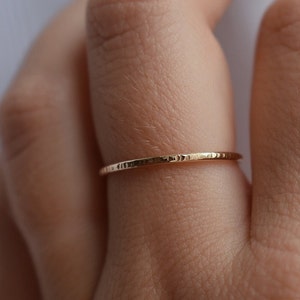 14k Gold Filled Stacker Ring, Gift For Her, Handmade Gold Hammered Ring, Gold Textured Ring, Thin Gold Ring, Gold Minimal Stacker Ring