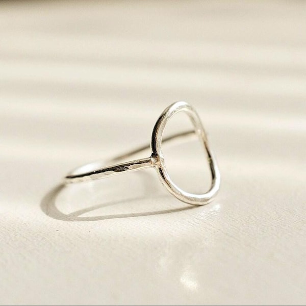 925 Sterling Silver Open Circle Ring, Gift For Her, Handmade Silver Hammered Ring, Silver Minimalist Everyday Ring, Silver Stacking Ring