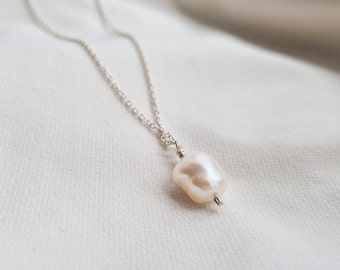 Genuine Pearl Coin Charm Necklace, Gift For Her, Handmade Sterling Silver Pearl Necklace, Dainty Pearl Layering Necklace, Bridal Necklace