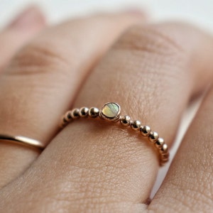 14k Gold Australian Opal Ring, Gift For Her, Gold Filled Opal Stacker Ring, Dainty Gold Opal Ring, Minimal Opal Ring, Tiny Opal Ring image 4
