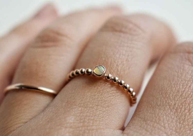 14k Gold Australian Opal Ring, Gift For Her, Gold Filled Opal Stacker Ring, Dainty Gold Opal Ring, Minimal Opal Ring, Tiny Opal Ring image 4