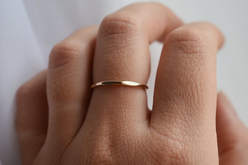 14k Gold Filled Hammered Ring, Gift For Her, Handmade Minimal Stacker Ring, Dainty Gold Ring, Anniversary Gift, Gold Thin Stacking Rings image 4