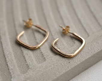14k Gold Filled Stud Earrings, Gift For Her, Handmade Dainty Stackable Hoops, Waterproof Gold Square Hoops , Minimal Gold Stud Earrings