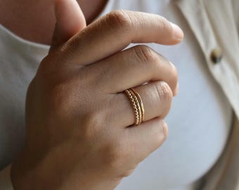 14k Gold Filled Ring Set, Gift For Her, Gold Stacker Ring Set, Gold Minimal Rings, Gold Ring Band, Thin Gold Ring Stack, Gold Dotted Ring