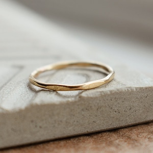 14k Gold Filled Hammered Ring, Gift For Her, Handmade Minimal Stacker Ring, Dainty Gold Ring, Anniversary Gift, Gold Thin Stacking Rings image 1