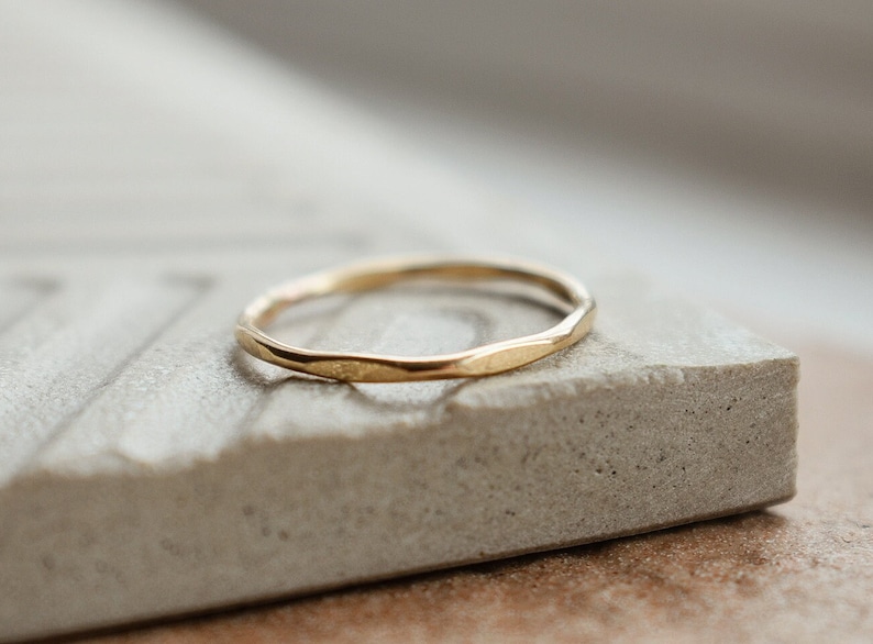 14k Gold Filled Hammered Ring, Gift For Her, Handmade Minimal Stacker Ring, Dainty Gold Ring, Anniversary Gift, Gold Thin Stacking Rings image 1