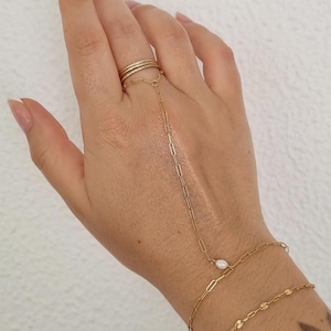 Pearl Hand Chain, 14k Gold Filled Hand Chain, Dainty Hand Chain Bracelet, Gift For Her, Gold Filled Hand Bracelet, Delicate Gold Hand Chain