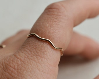 14k Gold Filled Wavey Wing, Gift For Her, Gold Thin Wave Ring, Gold Stacker Ring, Anniversary Gift, Gold Minimal Stacker Ring