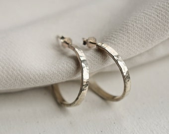 925 Sterling Silver Hoop Earrings, Gift For Her, Minimal Silver Hoop Earrings, Textured Silver Hoops, Simple Stud Earrings, Handmade Hoops