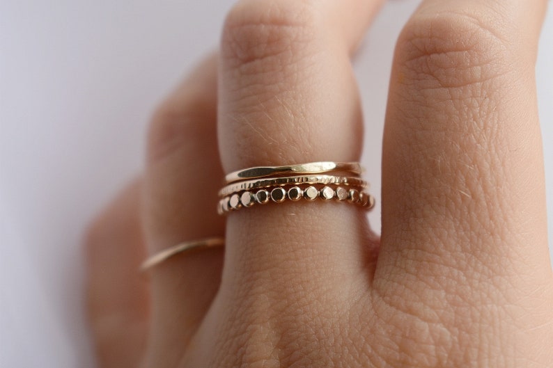 14k Gold Filled Hammered Ring, Gift For Her, Handmade Minimal Stacker Ring, Dainty Gold Ring, Anniversary Gift, Gold Thin Stacking Rings image 2
