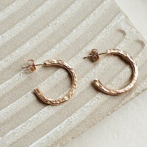 14k Gold Filled Handmade Hammered Hoop Earrings, Gift For Her, 19mm Gold Stacker Hoops, Minimal Gold Filled Hoops, Chunky Hammered Hoops image 4