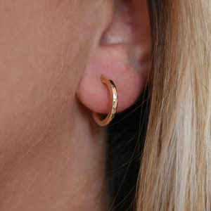14k Gold Filled Handmade Hammered Hoop Earrings, Gift For Her, 19mm Gold Stacker Hoops, Minimal Gold Filled Hoops, Chunky Hammered Hoops image 3