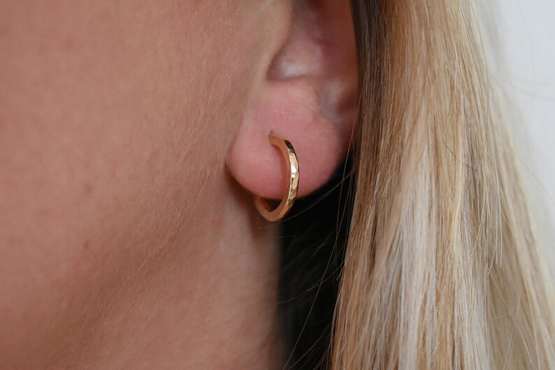 14k Gold Filled Handmade Hammered Hoop Earrings, Gift For Her, 19mm Gold Stacker Hoops, Minimal Gold Filled Hoops, Chunky Hammered Hoops image 3