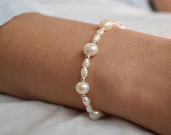 925 Sterling Silver Natural Freshwater Pearl Bracelet, Gift For Her, Wedding Pearl Bracelet, Bridesmaid Gift, Mothers Day Gift