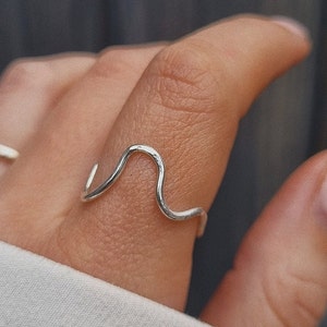 Sterling Silver Wavy Ring, Gift For Her, Handmade Silver Dainty Ring, Silver Stacker Ring, Silver Wave Thumb Ring, Chunky Silver Ring