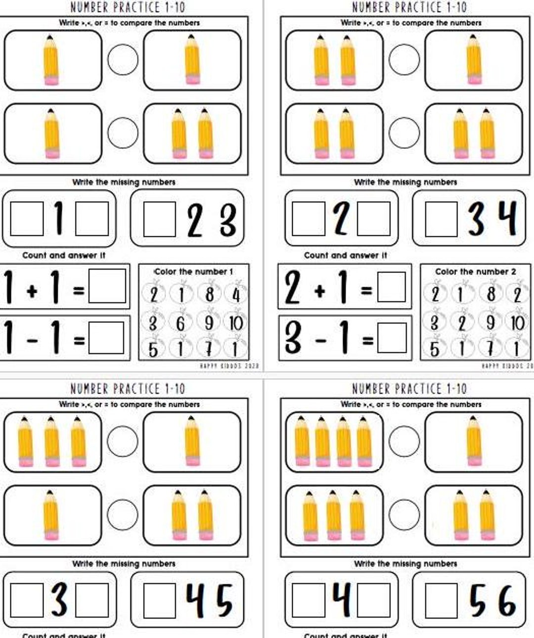 Number 110 Practice Worksheets Digital Download Preschool Kindergarten
