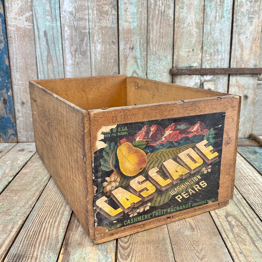 Vintage Wood Produce Crate Old Pear Delivery Box Cascade Washington