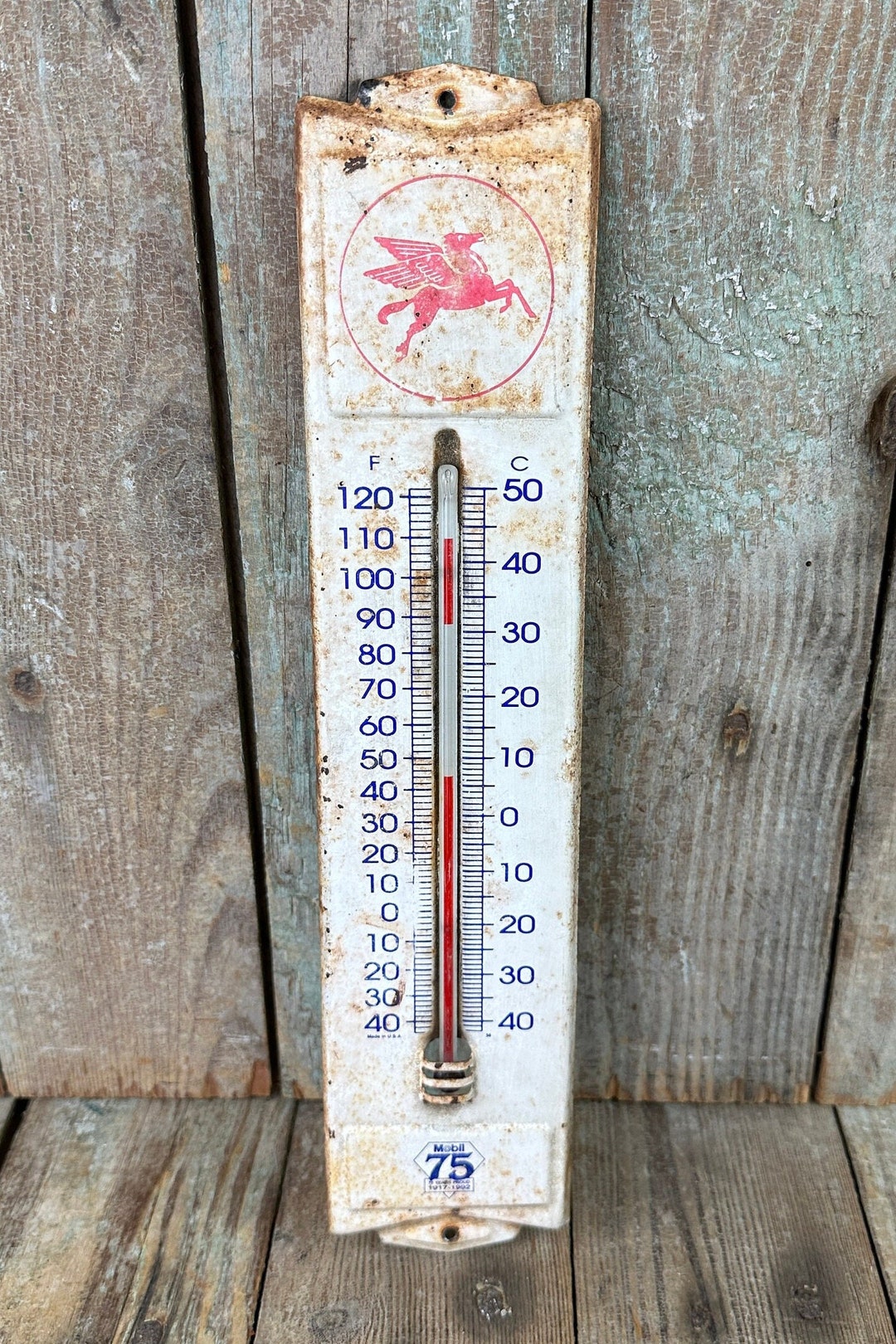 Vintage Mobil Thermometer Rustic Metal Advertising - Etsy