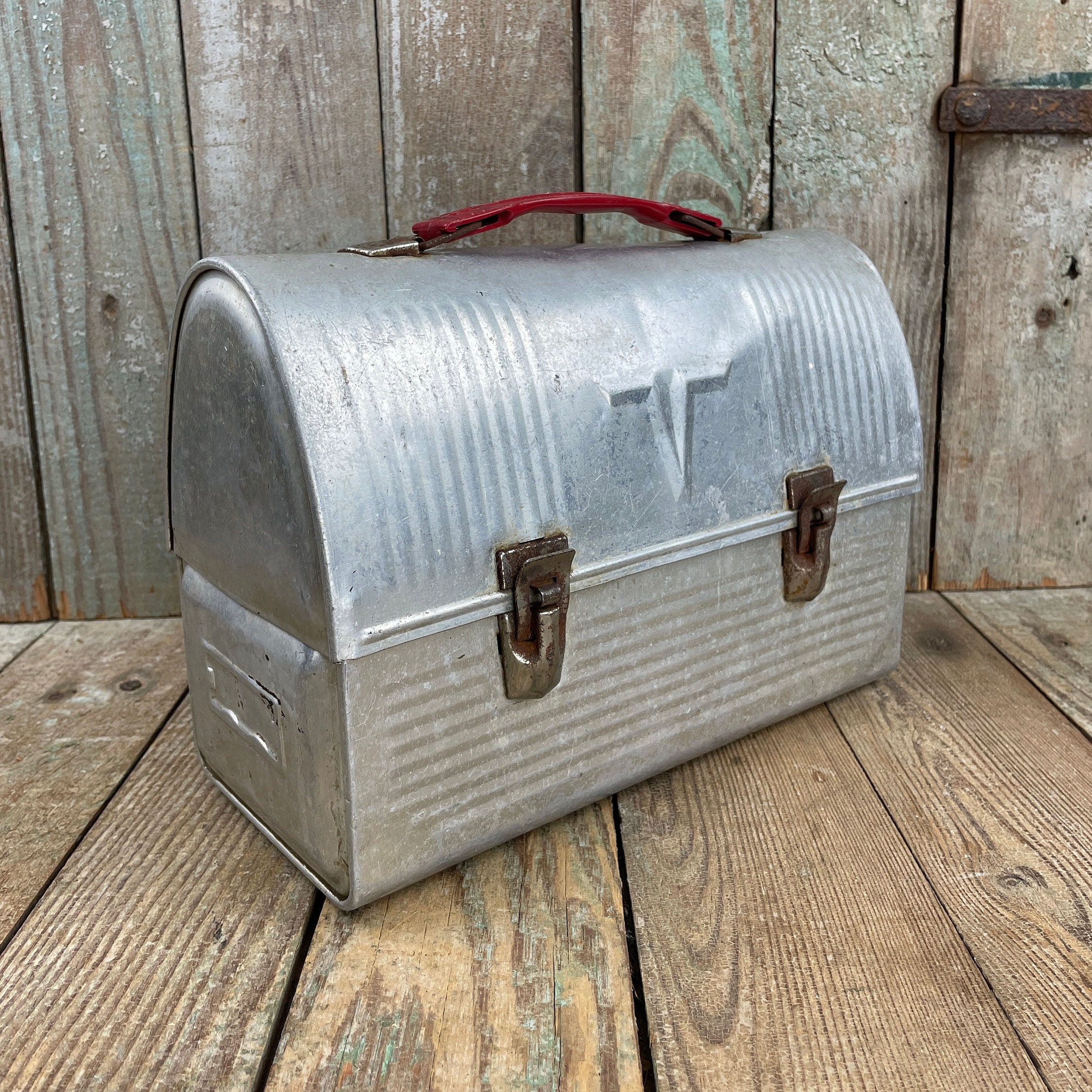 Vintage Metal Lunch Box American Thermos Products Company Dome Black  Decorated