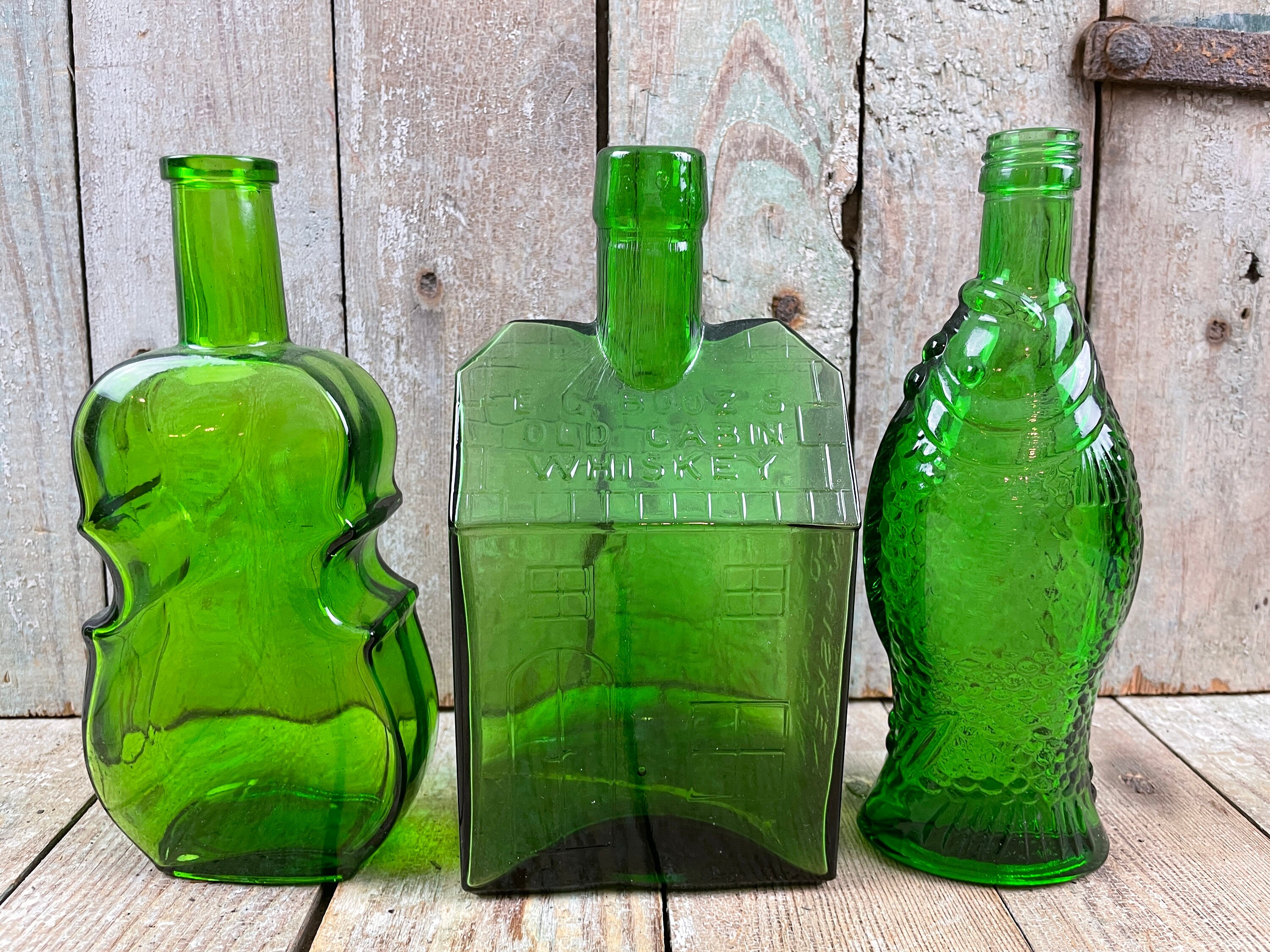 Collection of Green Glass Bottles 3 Vintage Bottles Etsy