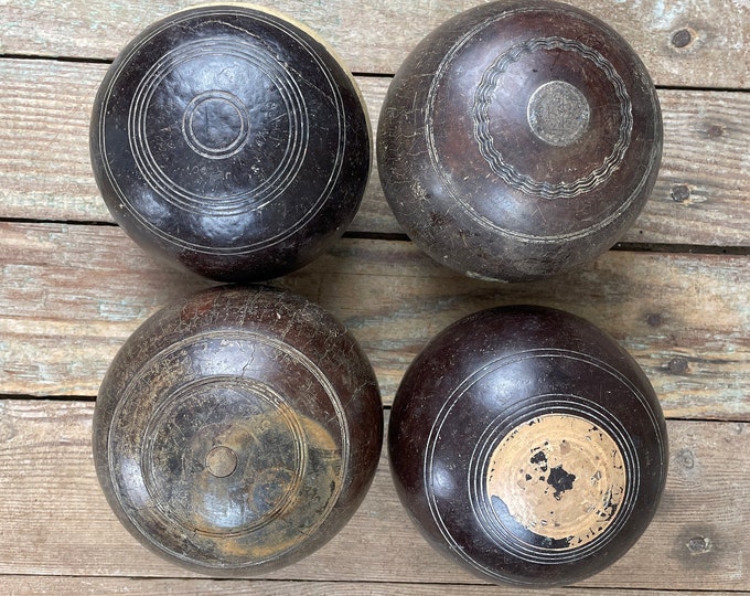 Antique Wooden Lawn Bowling Balls 1894 Champion Ball Repurposed Decor
