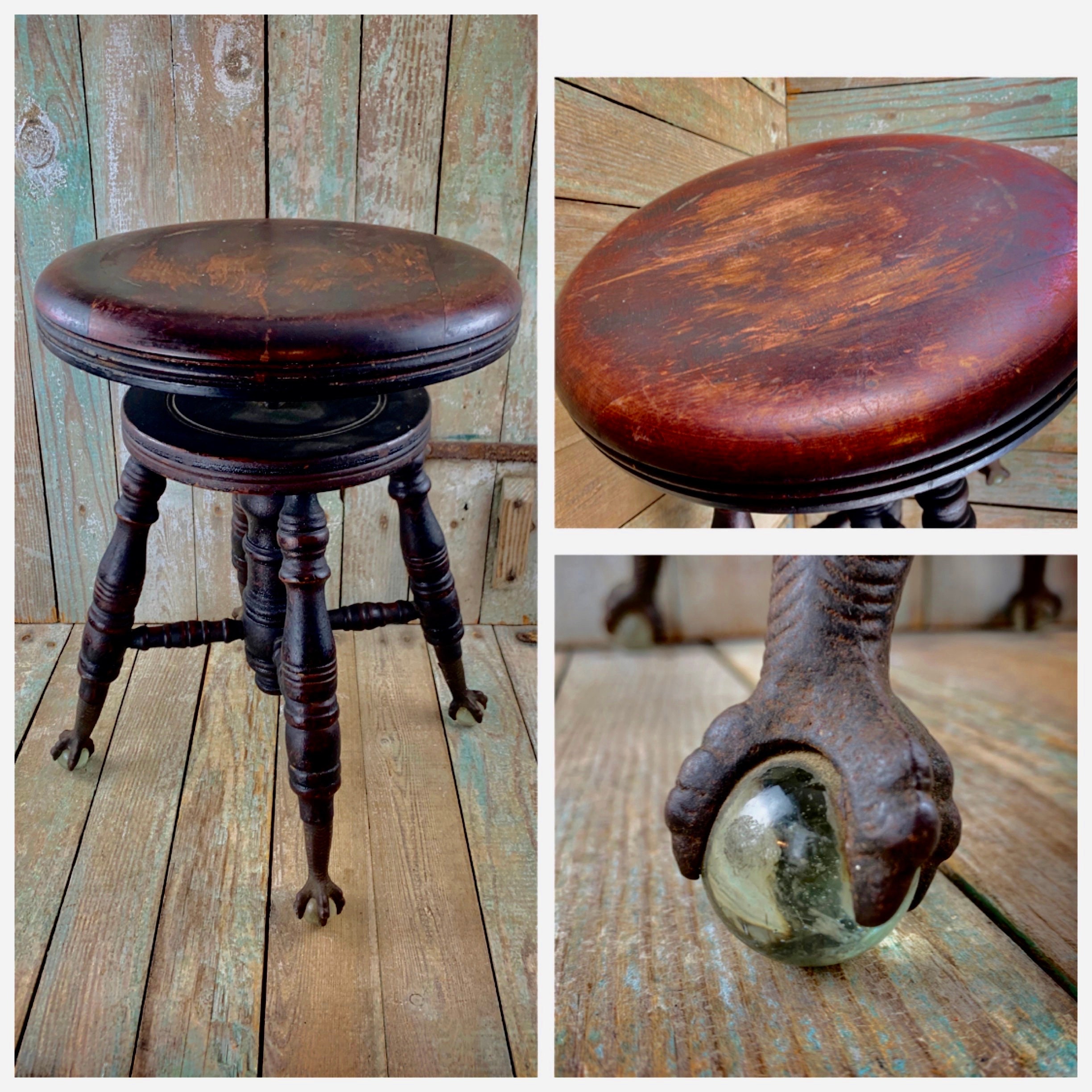 Antique Piano Stool - the Chas Parker Co. - Meriden CT - Swivel