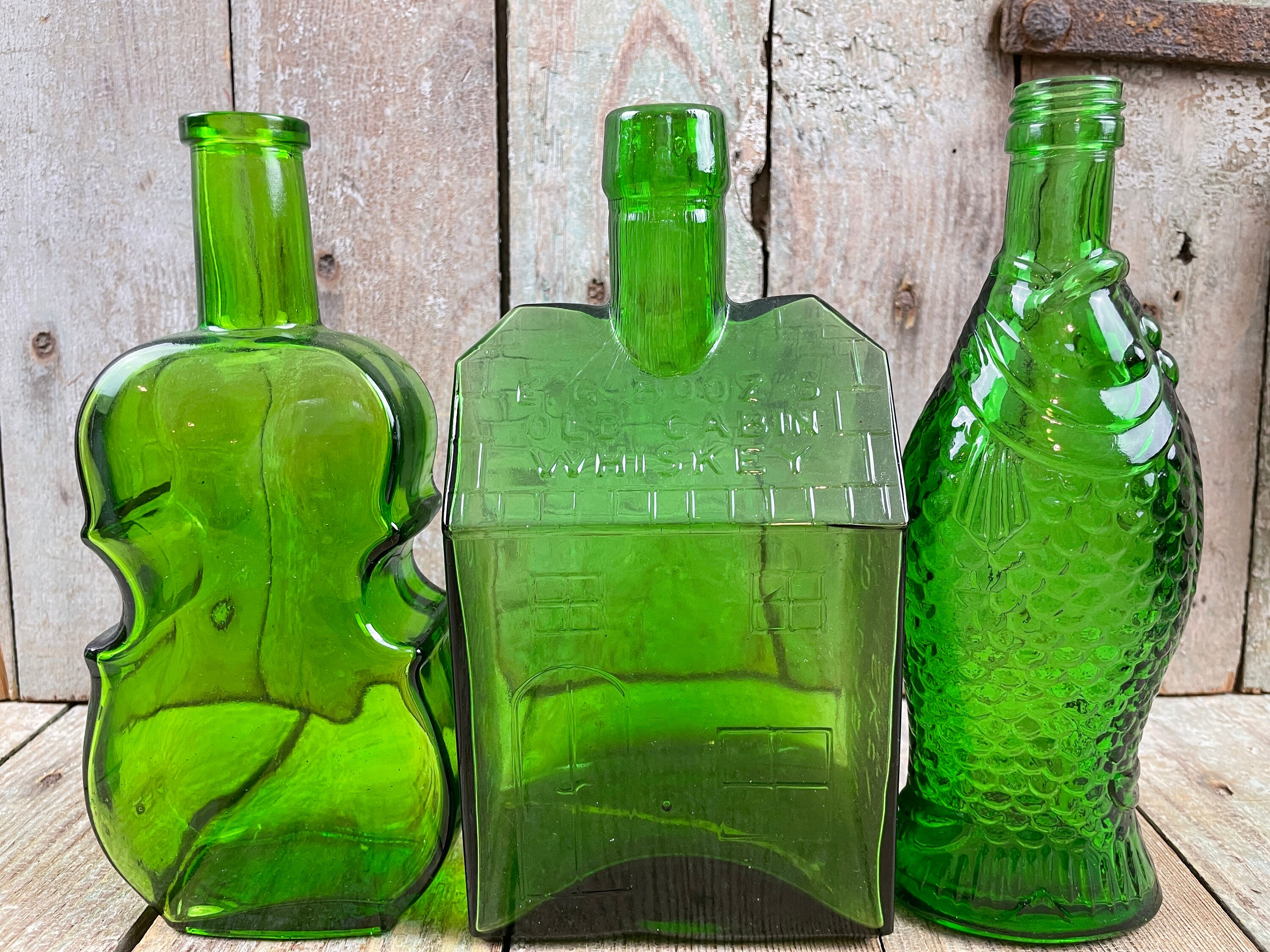 Collection of Green Glass Bottles 3 Vintage Bottles Etsy