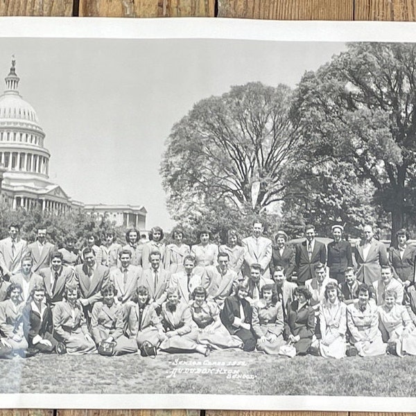 Vintage Black & White Panoramic Photograph - 1952 Senior Class Trip Picture - Washington Dc - Audubon High School Photo