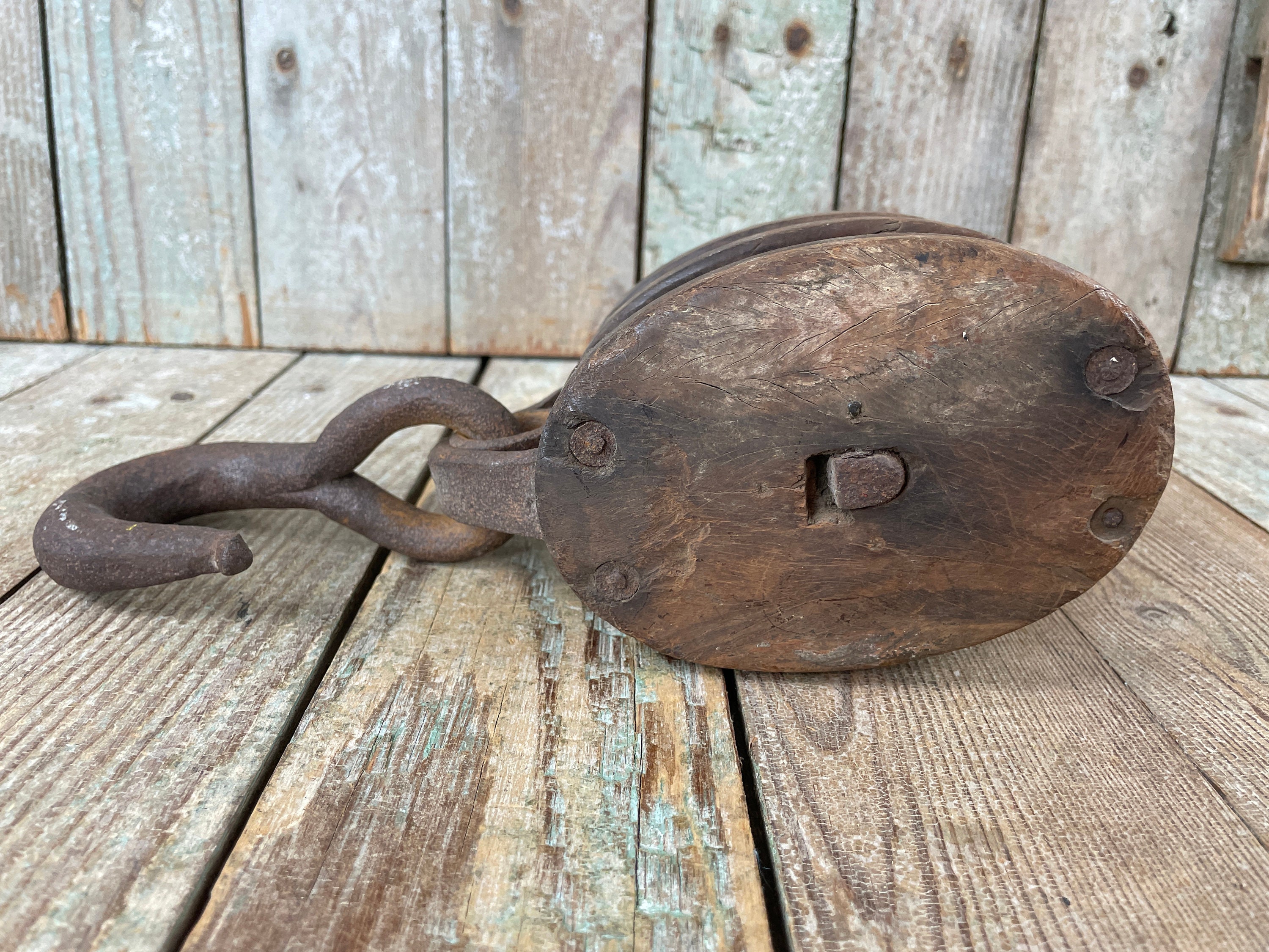 Antique Double Wood Pulley Rustic Farm Pulley Industrial Etsy
