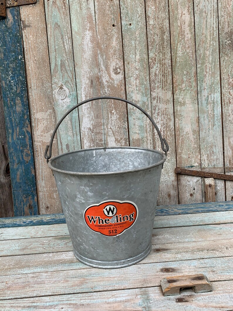 Vintage Wheeling Galvanized Metal Bucket Wheeling W. VA Etsy