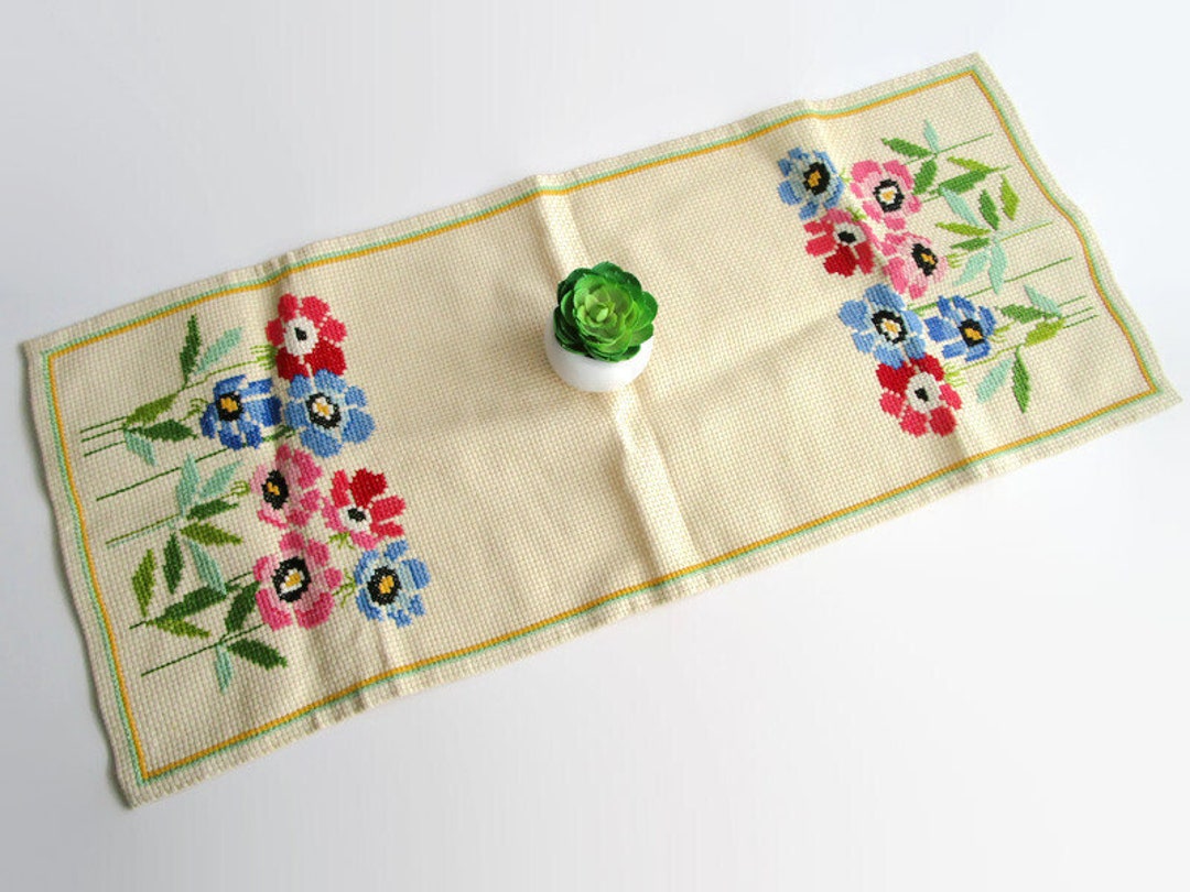 Vintage Swedish Table Runner Vintage Needlepoint Embroidery Etsy