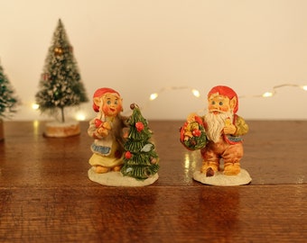 Cute Miniature Christmas Girl and Boy Gnome Elf Tomte Figurines Vintage Norwegian Holiday Xmas Home Décor Scandinavian Christmas  Norway
