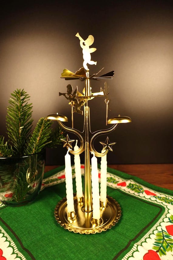HDFL Nostalgic Swedish Christmas Angel Chimes Carousel – Brass, 12" Tall, 4 Candles, Table Decor - View #2