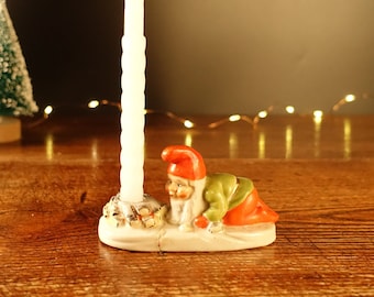 1950s Danish Santa Figurine Candle Holder: Ceramic Christmas Elf