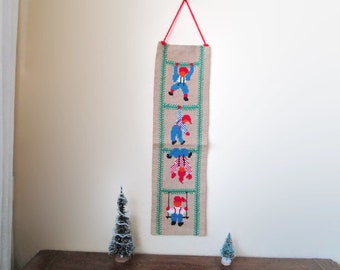 Vintage Norwegian Christmas Tapestry: God Jul Embroidered Wall