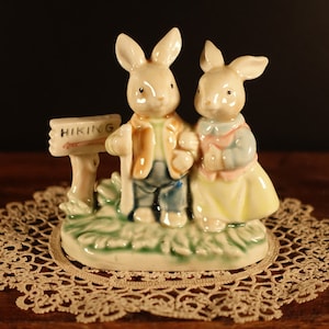 Adorable Bunny Rabbit Girl and Boy Pair figurine. Porcelain China Bunny. Easter Décor. Nursery Décor. Collectible Figurines Vintage VTG