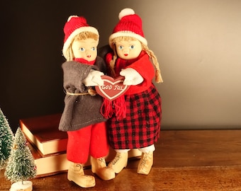 Vintage Norway Christmas Doll Pair: 11" Scandinavian Gnome Ornament