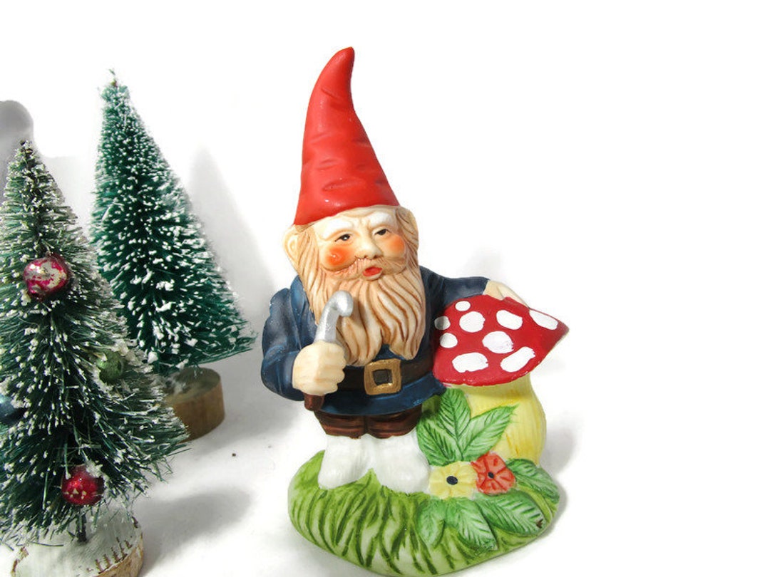 Vintage German Gnome Figurine With Mushroom 4.7 Ceramic Etsy