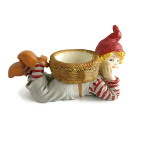 90s Vintage Swedish Gnome Nisse Tomte Figurine Ceramic Candle Holder Scandinavian Nordic Christmas Décor Collectibles Christmas gift idea