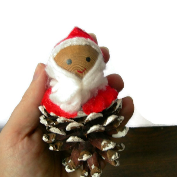 Vintage Swedish Pine Cone Tomte Dwarf Gnome Elve  Santa Claus Handmade Collectible Christmas Ornament Decoration