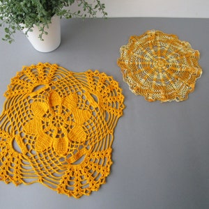 Vintage Crochet Table Topper set of 2 Table Runner Doily Yellow White For Fall Spring Thanksgiving Easter Décor Sweden Scandinavian
