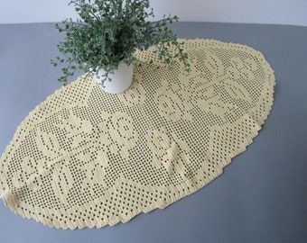 Easter Summer Décor Vintage Hand Crochet Table Topper Table Runner Tablecloth Doily Yellow For Fall Spring Summer Sweden Scandinavian Design