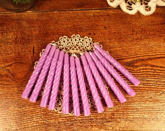 Vintage Set of 12 Lilac Spiral Candles Purple Violet Small for Christmas Tree, Angel Chimes, Small Candleholders, Traditional Holiday Décor
