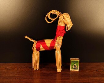 Vintage 70s Woven Straw Goat: Swedish Christmas Julbock Folk Art Decor (10")