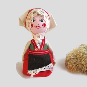 Adorable Vintage Swedish Old Doll Wooden Handmade Collectible Traditional Folk Costume Woman Figurine Dolls Sweden Folk Art Gift Idea