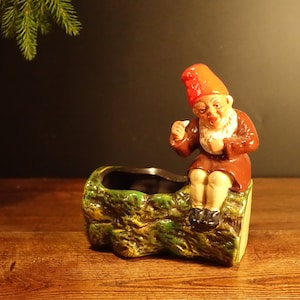 Vintage German Gnome Planter Ceramic Elf Vase Mid Century Holiday Home Decor. Garden Gnome. Collectible Old Dwarf. 1950s Germany.