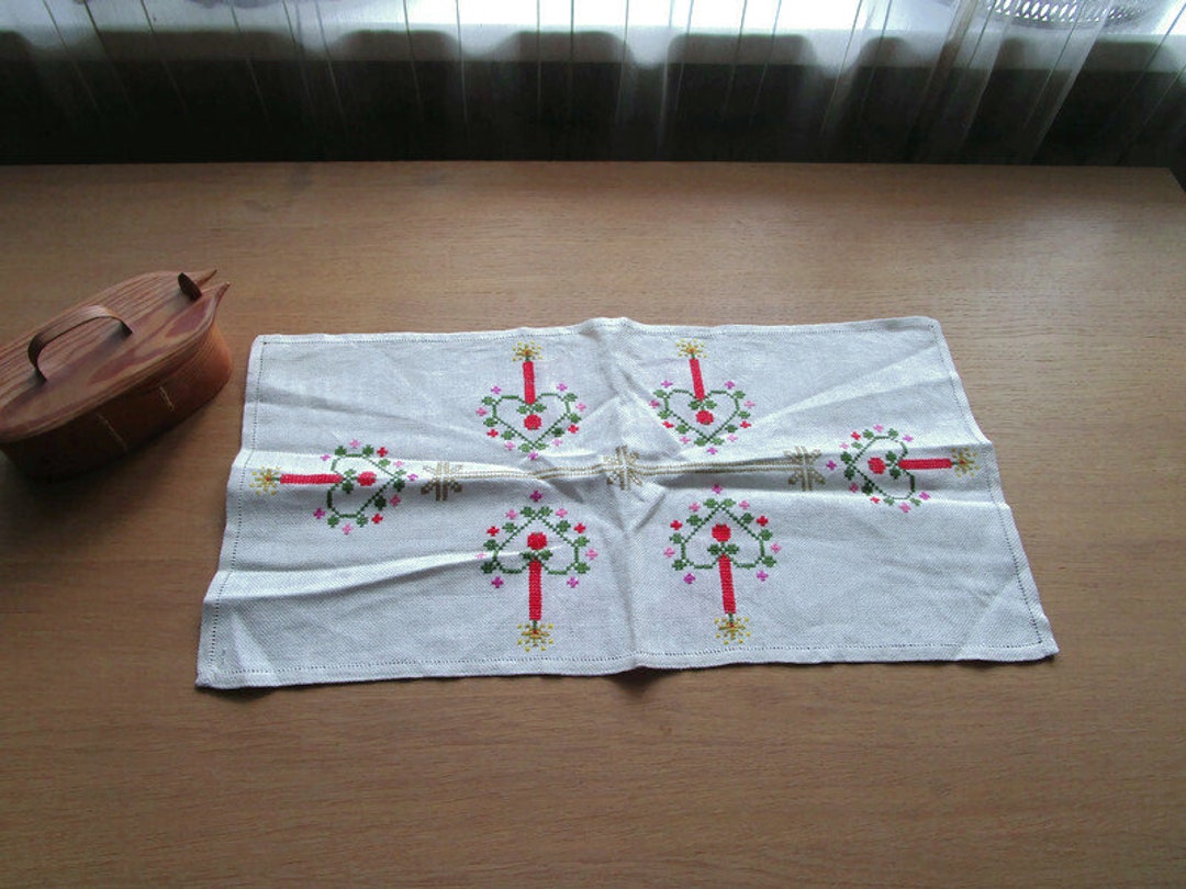 Vintage Swedish Table Runner Vintage Needlepoint Embroidery Table