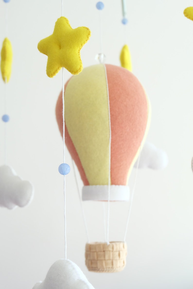 Hot Air Balloon Mobile Wool Felt Mobile Baby Mobile Pink Etsy