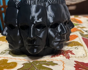 8-Inch Round 3D-Printed Michael Myers Polygon Face Planter with Drainage - Horror Decor and Functional Art